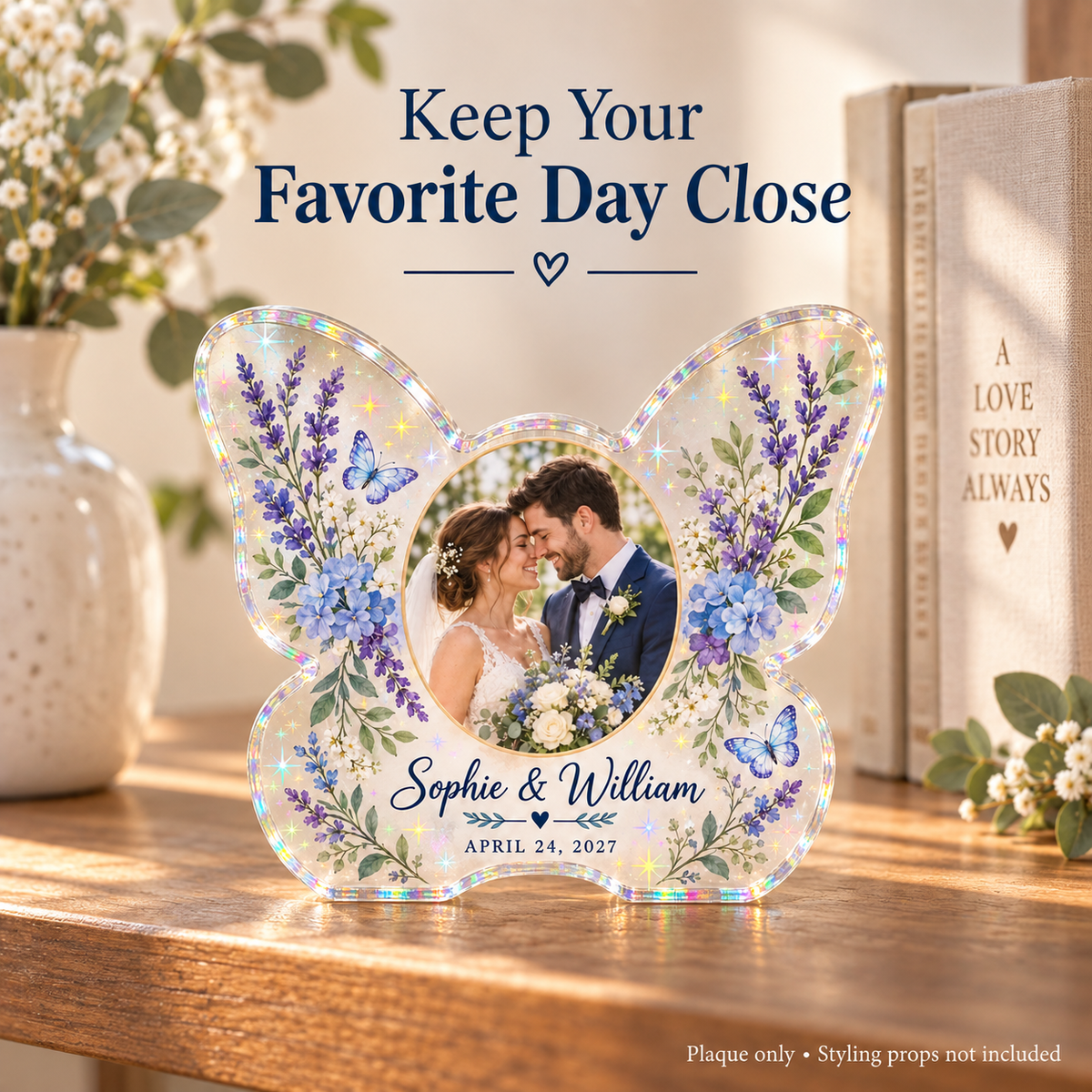 Butterfly Vows | Personalized Hologram Photo Plaque - lifestyle