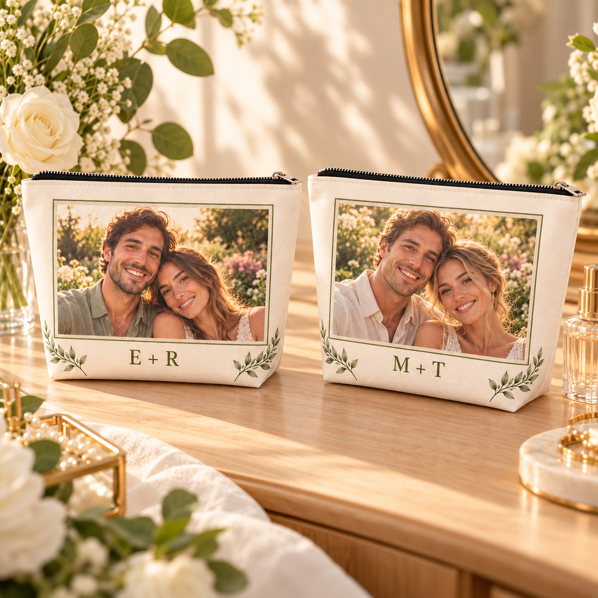 Our Engagement Memory Cosmetic Bag; personalization examples. One Day for Lifetime
