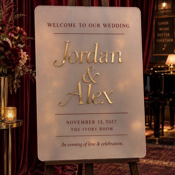 Vœux After Dark | Panneau de mariage personnalisé en acrylique dépoli