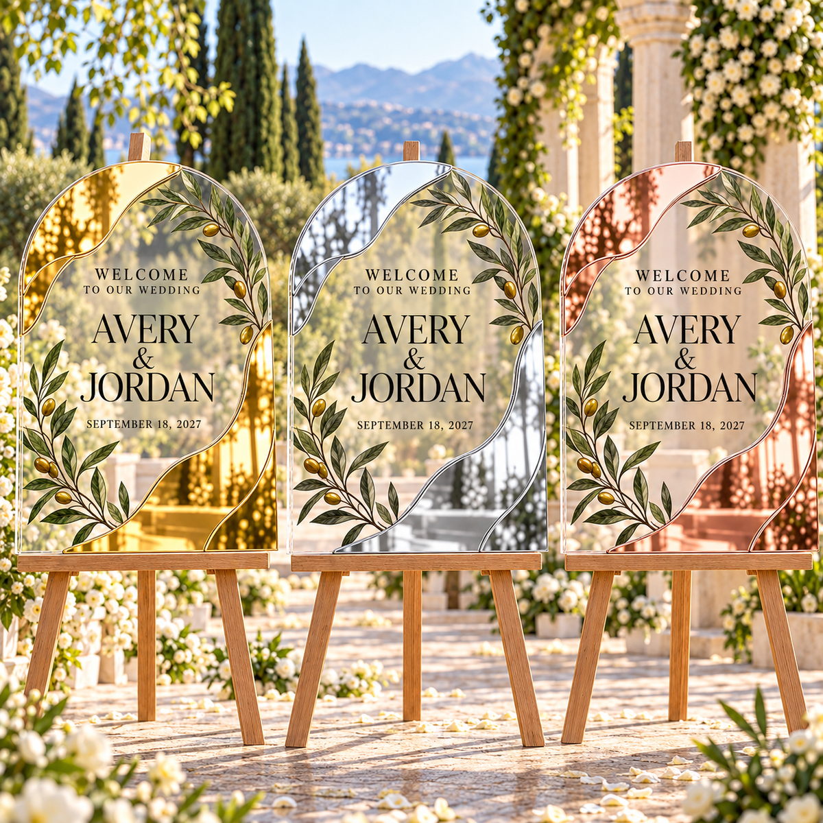 Old World Welcome Personalized Mirror Acrylic Welcome Sign; color variants. One Day for Lifetime