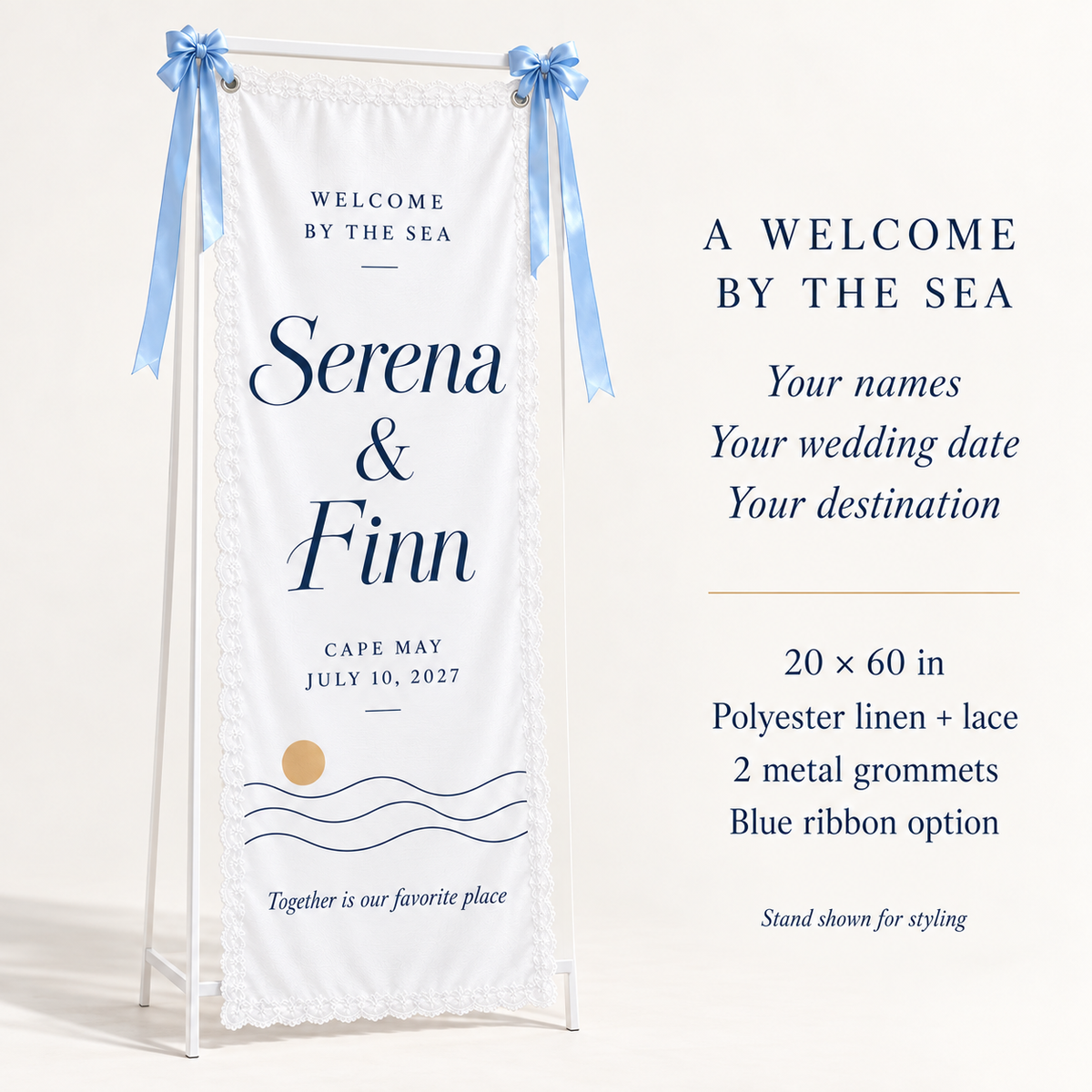 A Tide of Welcome | Personalized Lace Wedding Banner - personalization guide