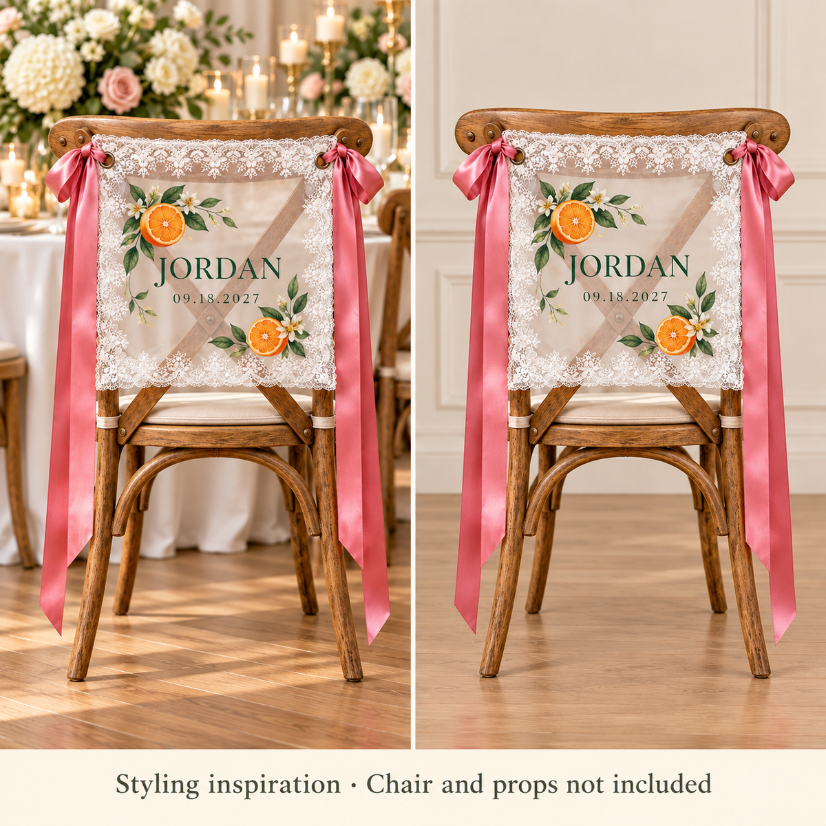 Citrus Gathering Personalized Lace Chair Banner; context. One Day for Lifetime