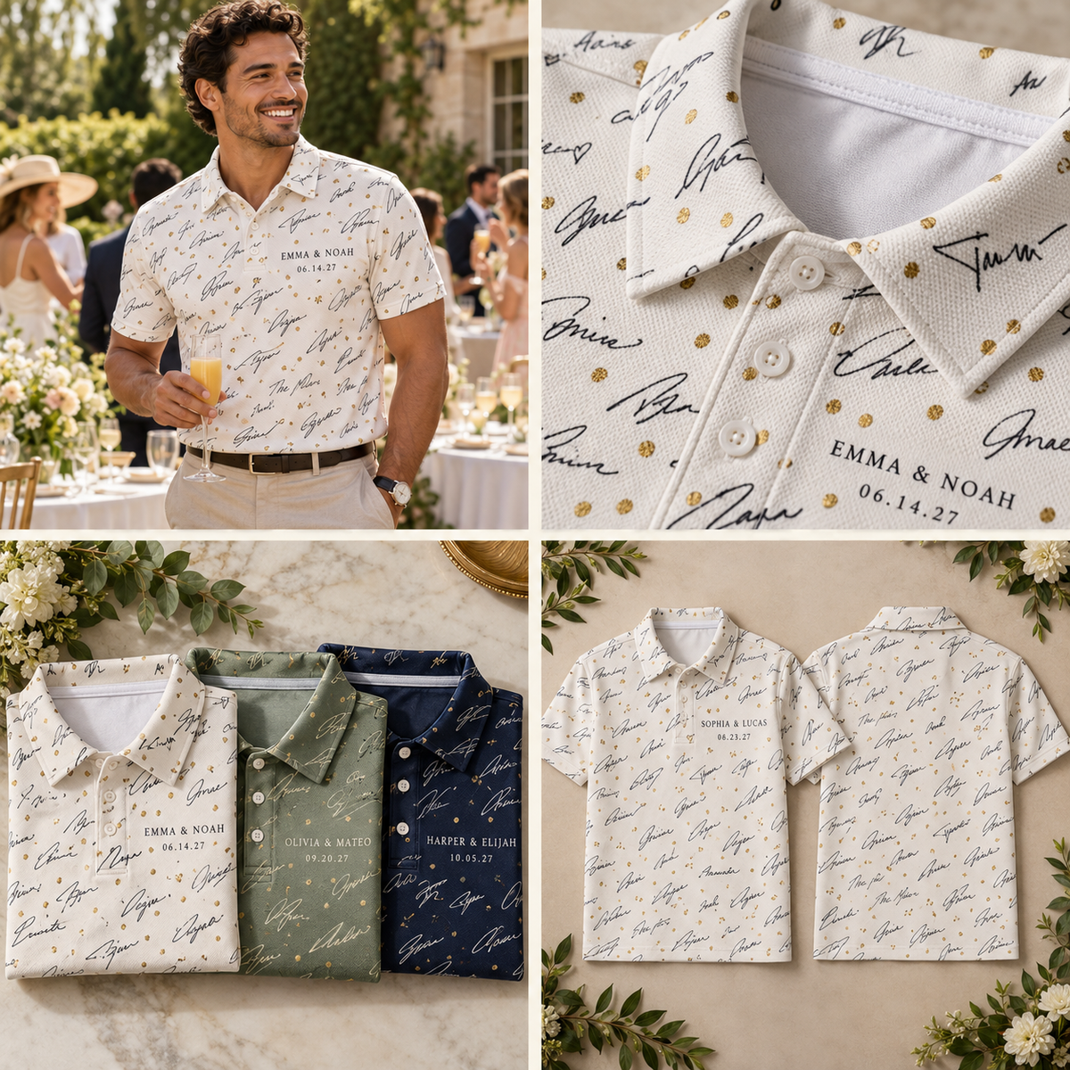 Guest Signature Confetti Polo Shirt; multi product view. One Day for Lifetime