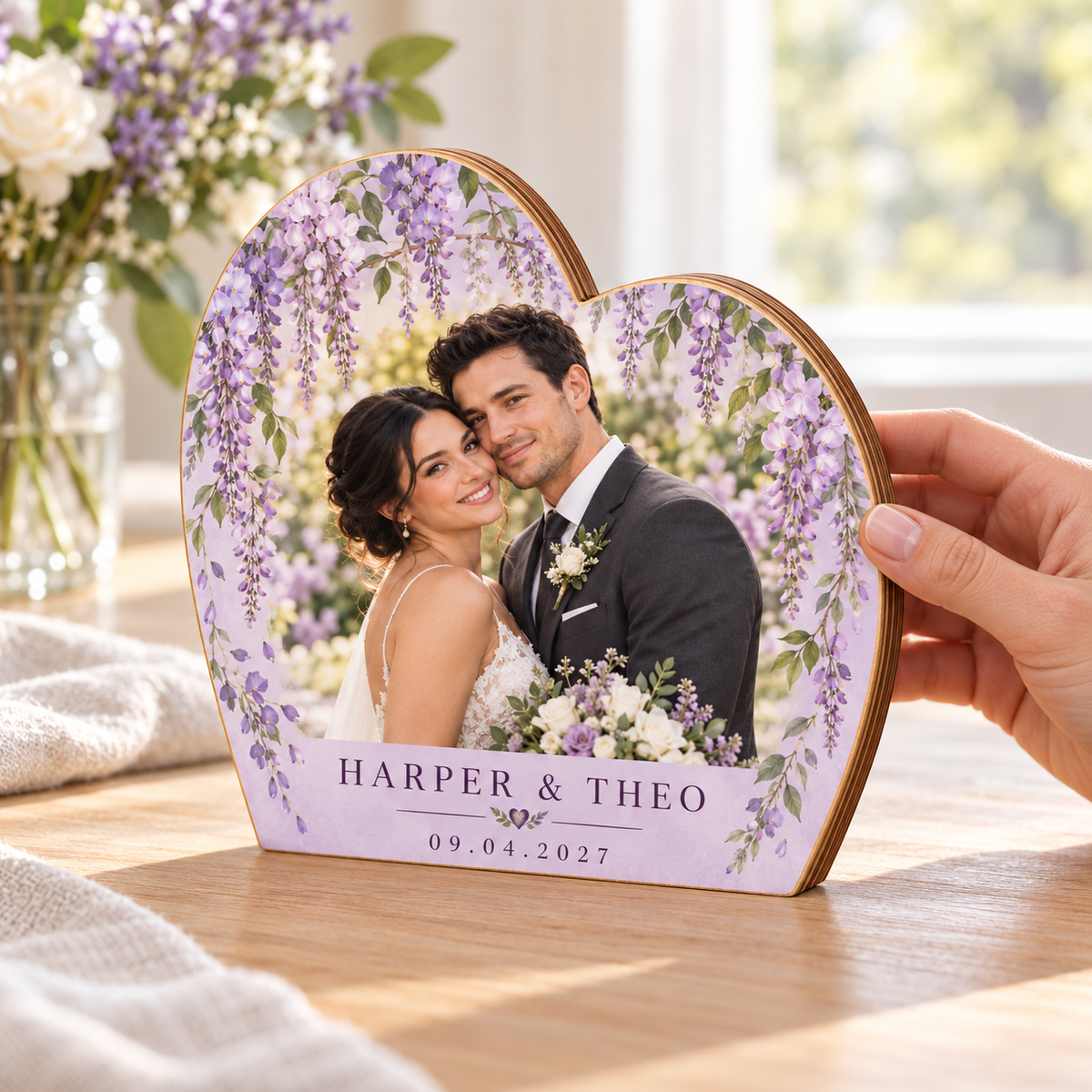 Lilac Wisteria wood photo block - hand styling