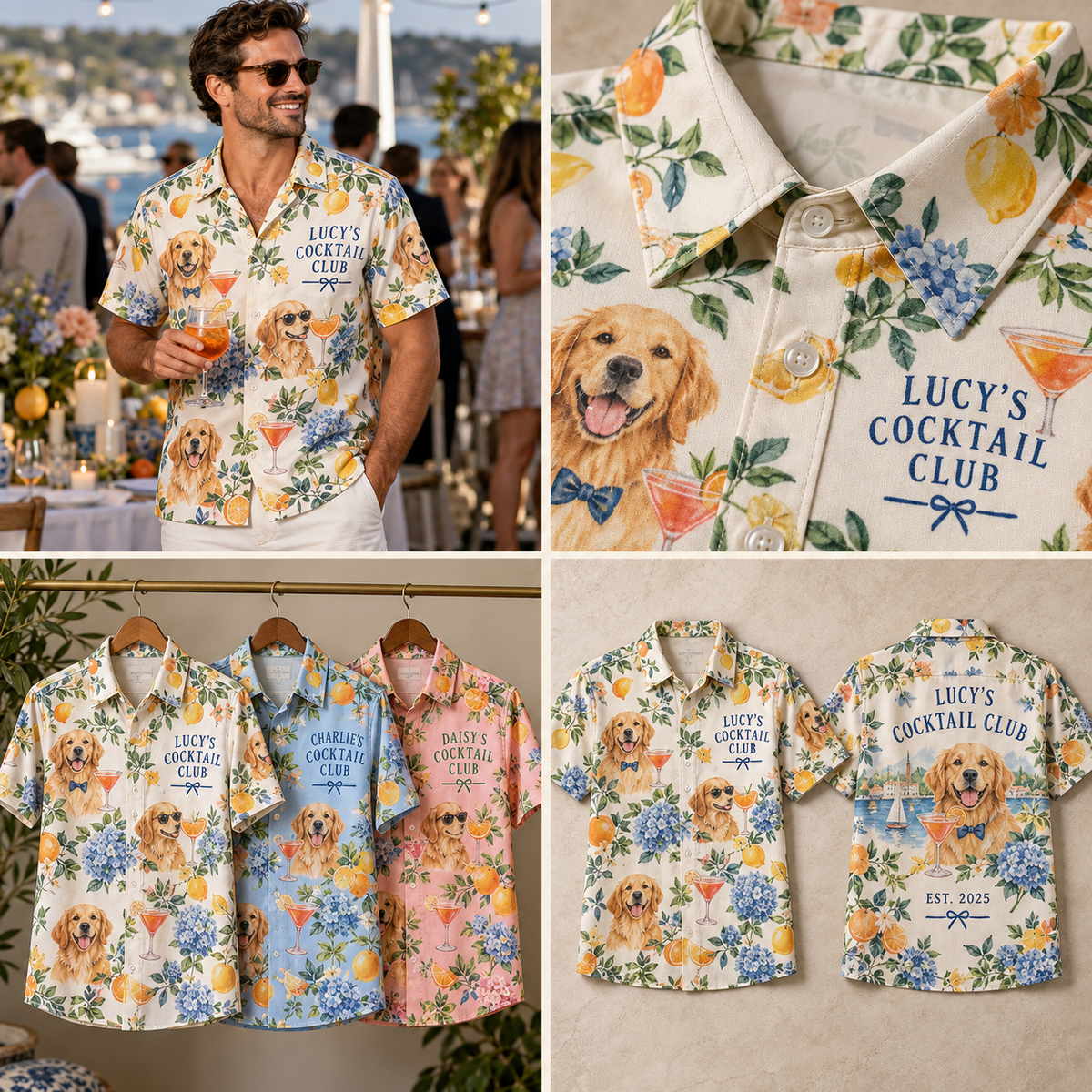 Pet Cocktail Hour Short Sleeve Button-Down Shirt; multi product view. One Day for Lifetime