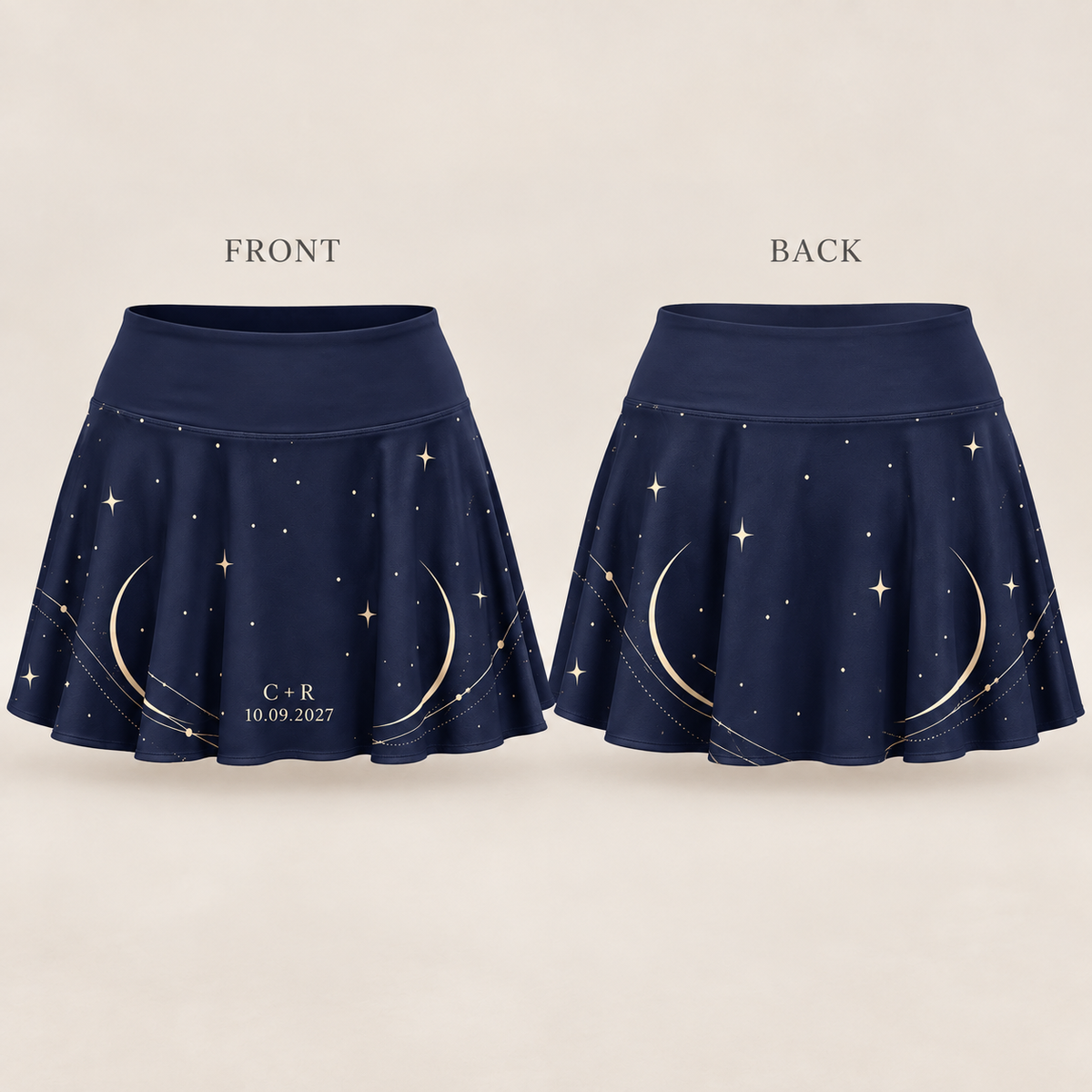 Moonlit Match Tennis Skirt; front back. One Day for Lifetime