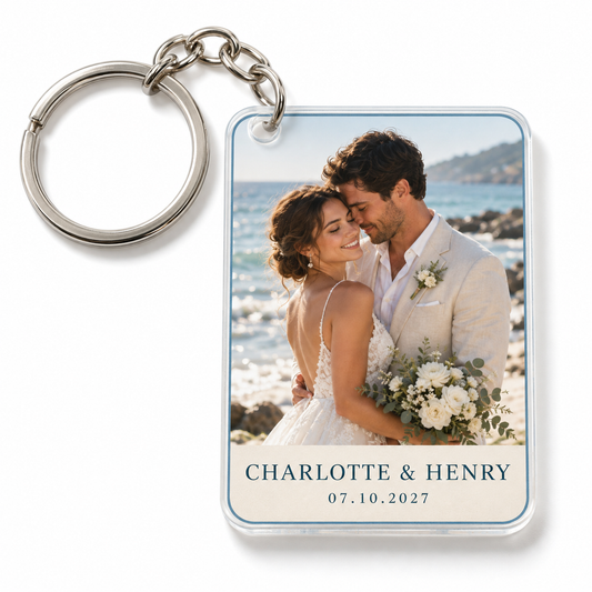 Coastal Photo personalized acrylic wedding keychain - hero