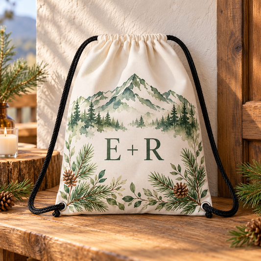 Mountain Vows Drawstring Bag; hero. One Day for Lifetime