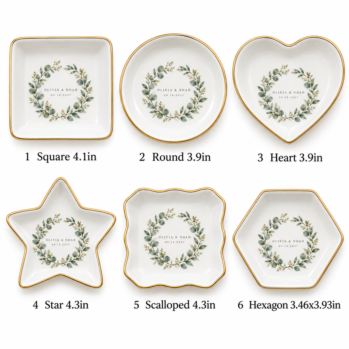Sage Wreath personalized ceramic jewelry dish - shape options