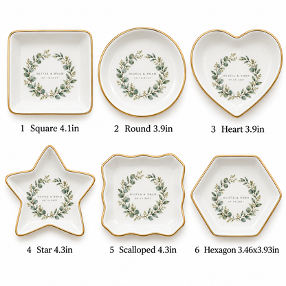 Sage Wreath personalized ceramic jewelry dish - shape options