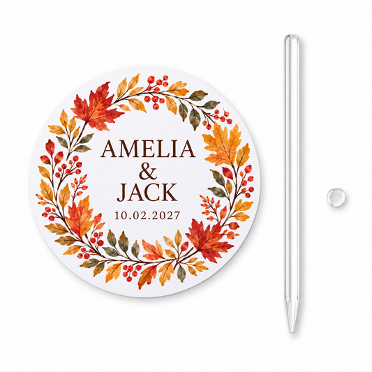 Autumn Botanical personalized wedding cupcake topper - hero