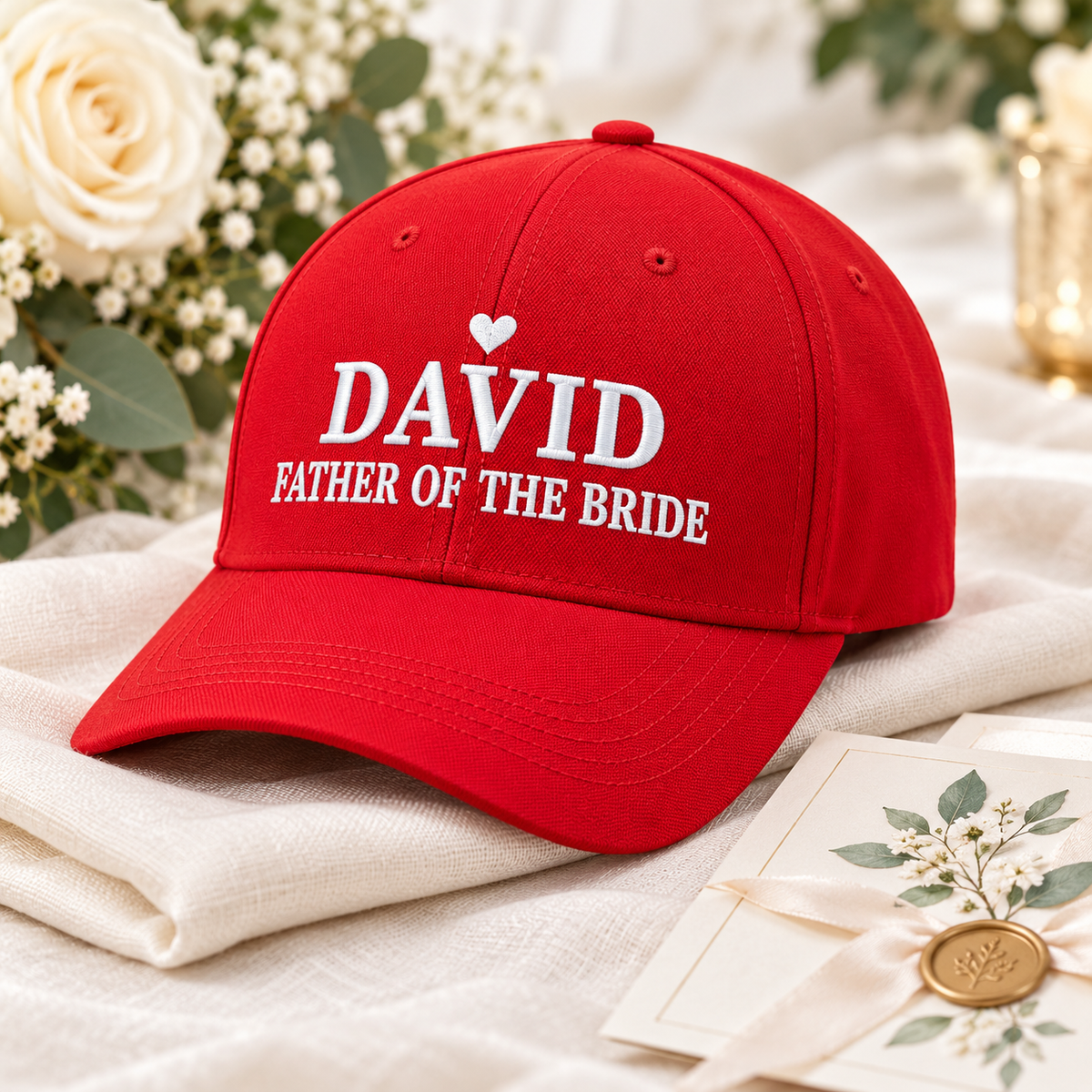 Father of the Bride Embroidered Cap; detail. One Day for Lifetime