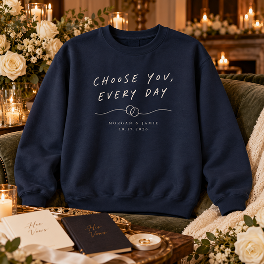Vows in Our Own Words Personalized Crewneck Sweatshirt; hero. One Day for Lifetime