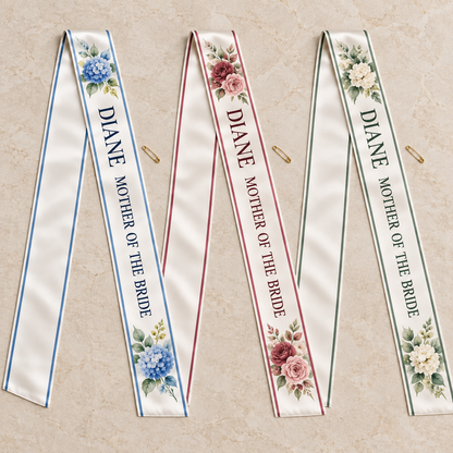 Mother of the Bride Satin Sash; palette options. One Day for Lifetime