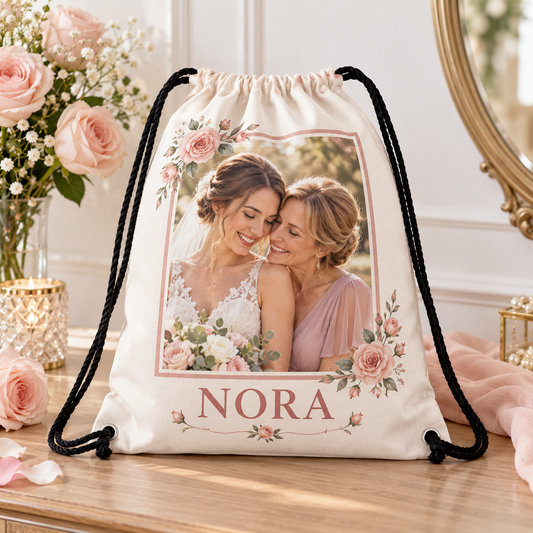 Family Wedding Memory Drawstring Bag; hero. One Day for Lifetime