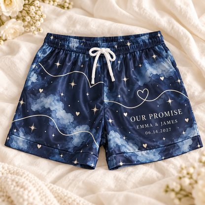 Our Promise Vow Lines Personalized Satin Pajama Shorts; hero. One Day for Lifetime