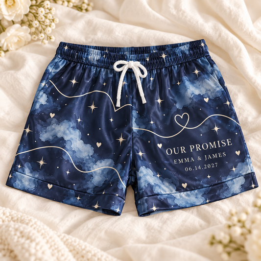Our Promise Vow Lines Personalized Satin Pajama Shorts; hero. One Day for Lifetime