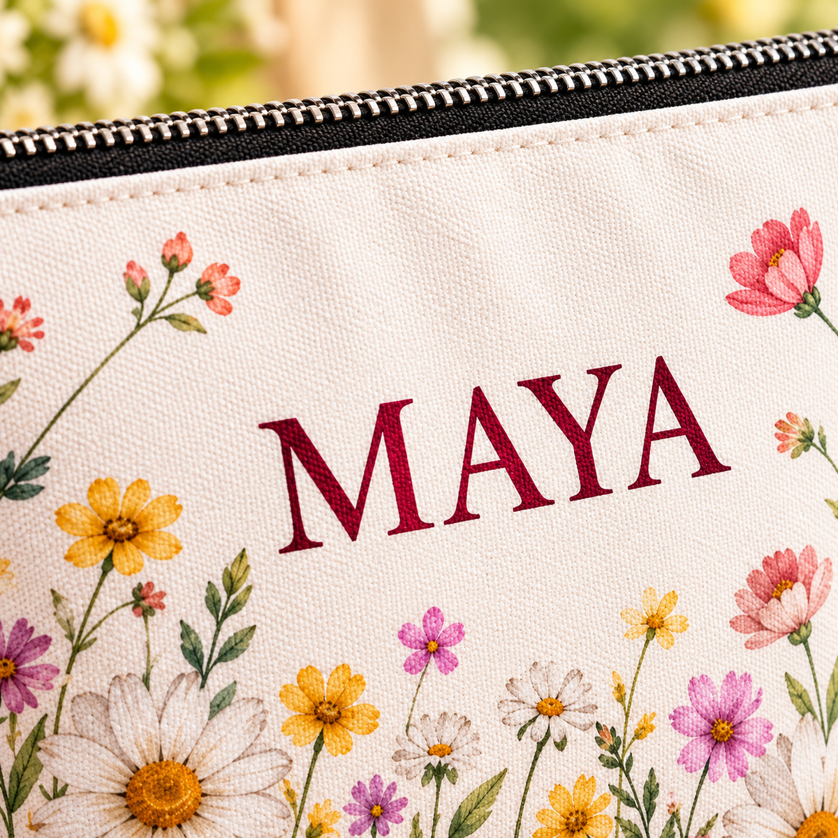 Pressed Meadow Cosmetic Bag; print detail. One Day for Lifetime
