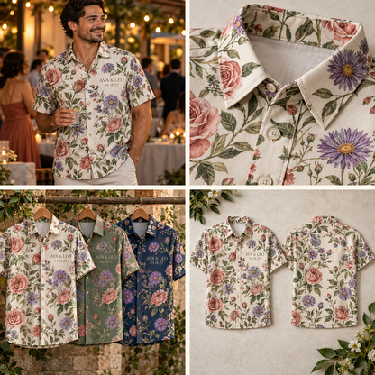 Birth Flower Garden Short Sleeve Button-Down Shirt; multi product view. One Day for Lifetime