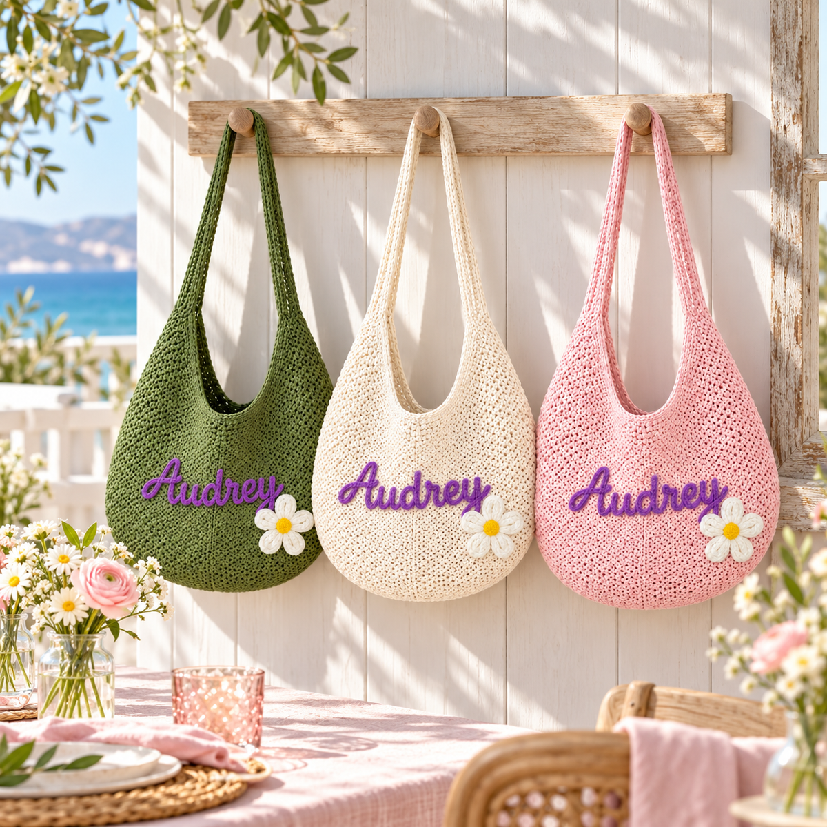 Farewell Brunch Keepsake Embroidered Beach Tote Bag; bag colors. One Day for Lifetime