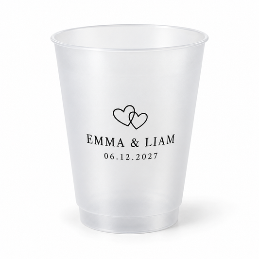 Minimalist Linked Hearts personalized frosted wedding cup - hero