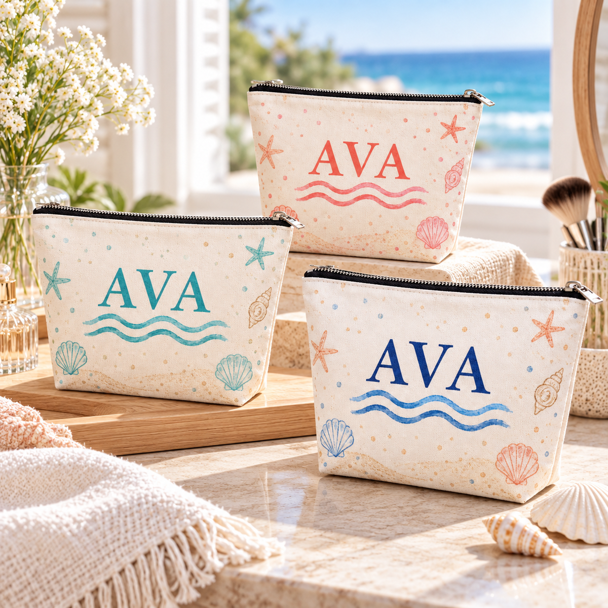 Coastal Wedding Weekend Cosmetic Bag; artwork palettes. One Day for Lifetime