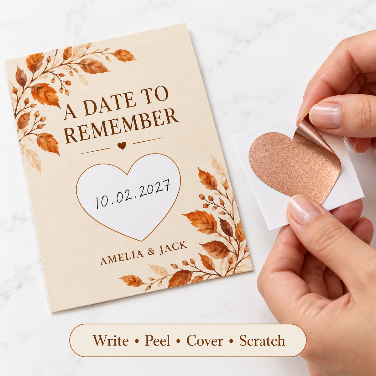 Autumn Date personalized scratch-off card - diy detail