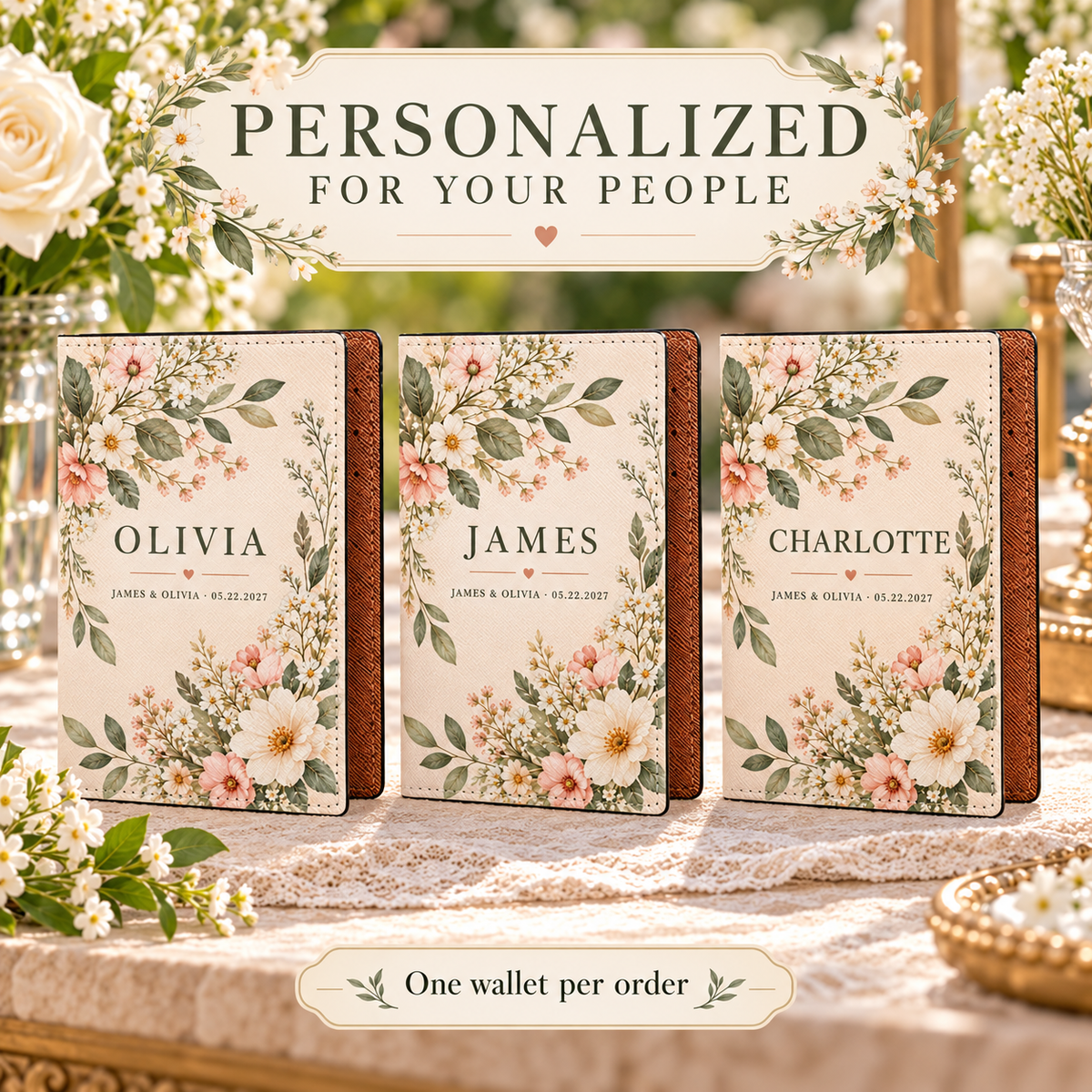 Garden Vows PU Passport Wallet; personalized examples. One Day for Lifetime