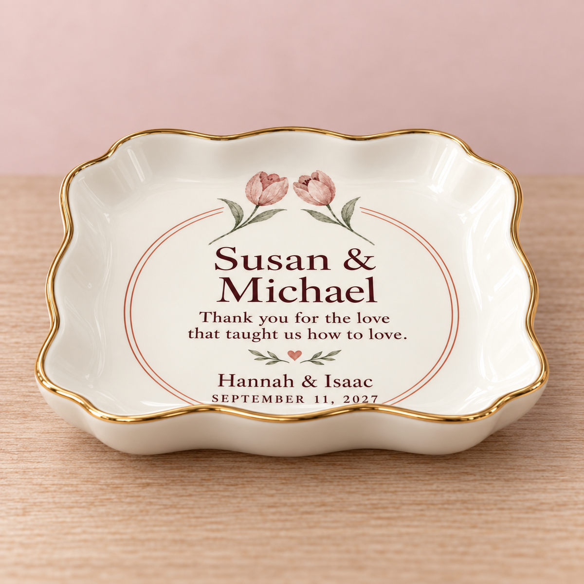 Thank You for the Love | Personalized Ceramic Ring Dish - low profile