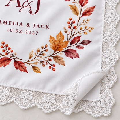 Autumn Monogram printed satin wedding handkerchief - detail