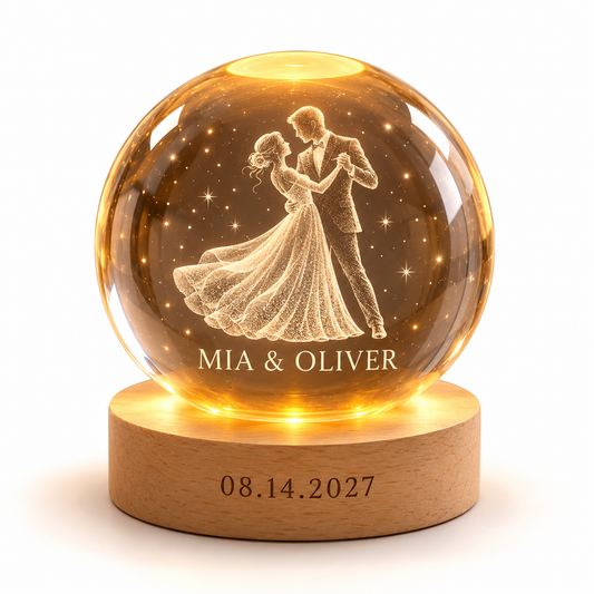 Dancing Couple personalized crystal ball led keepsake - hero