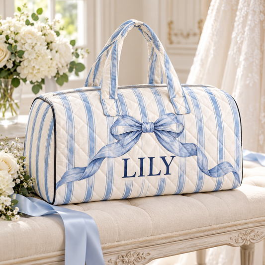 Something Blue Personalized Quilted Weekend Bag; hero. One Day for Lifetime