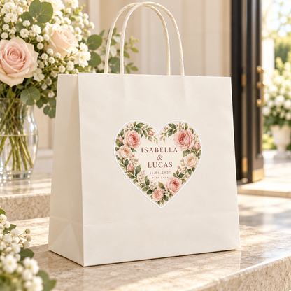 Blush Rose Heart personalized wedding sticker - welcome bag