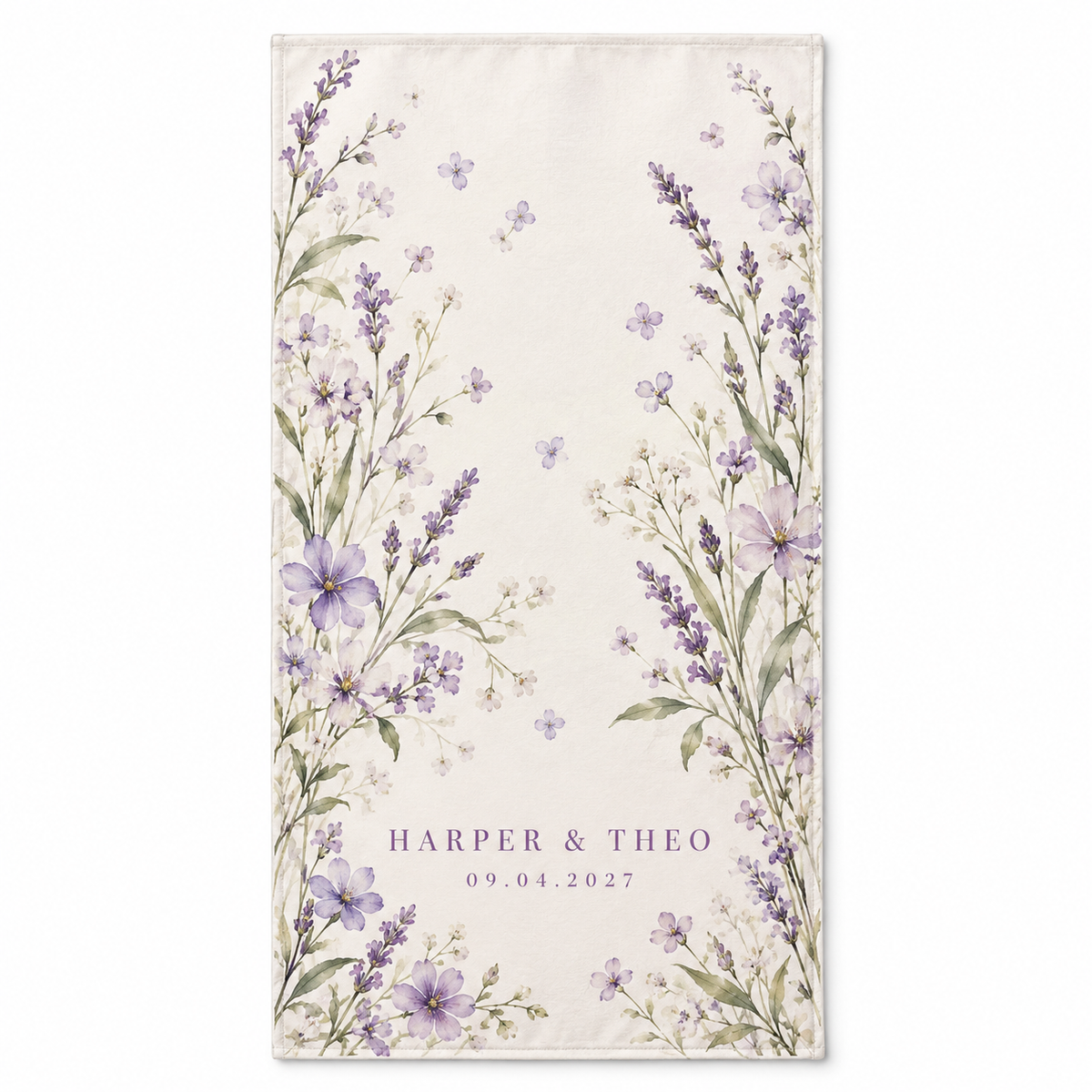 Lilac Meadow personalized wedding hand towel - hero