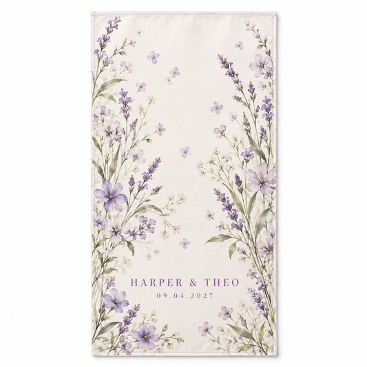 Lilac Meadow personalized wedding hand towel - hero