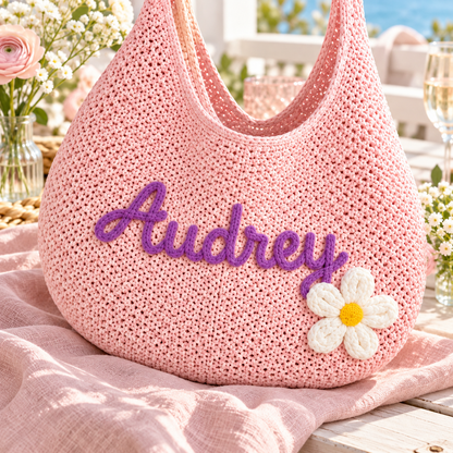 Farewell Brunch Keepsake Embroidered Beach Tote Bag; embroidery detail. One Day for Lifetime