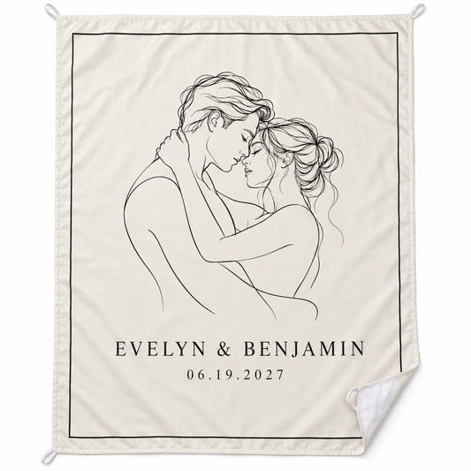 Black Ivory Line Art Couple personalized sand-proof beach blanket - hero