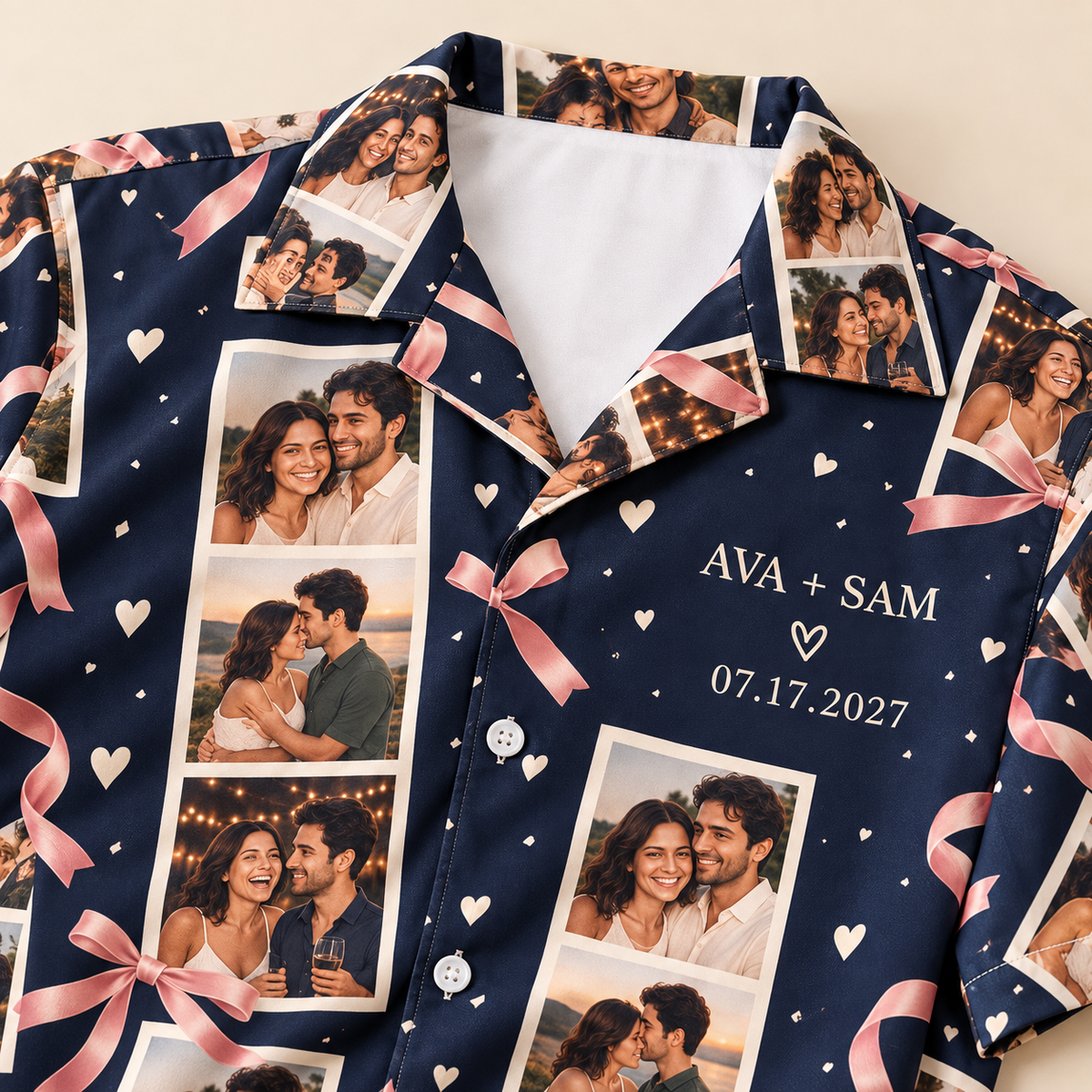 Our Story Photo Strips Hawaiian Shirt; print detail. One Day for Lifetime