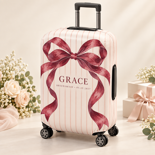 Wedding Party Bow Luggage Cover; hero. One Day for Lifetime