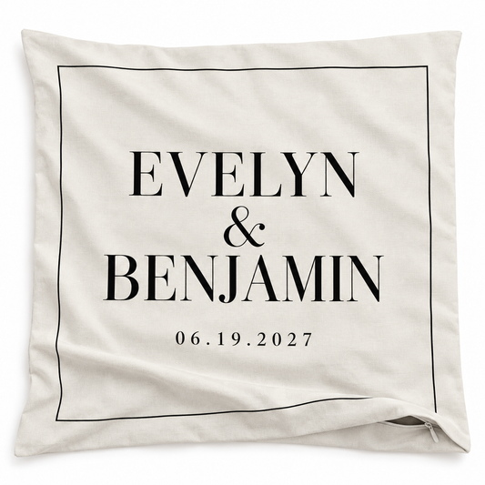 Ivory Editorial personalized wedding pillow cover - hero