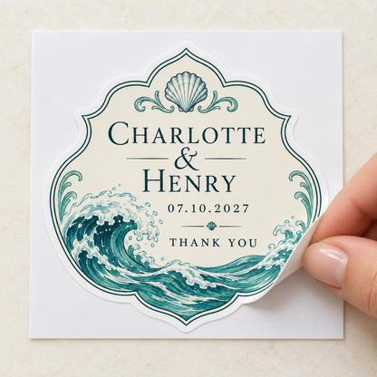 Coastal Wave personalized wedding sticker - peel