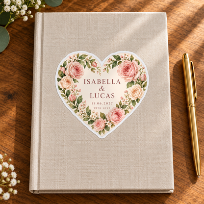 Blush Rose Heart personalized wedding sticker - keepsake notebook
