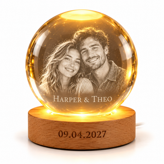 Couple Portrait personalized crystal ball led keepsake - hero