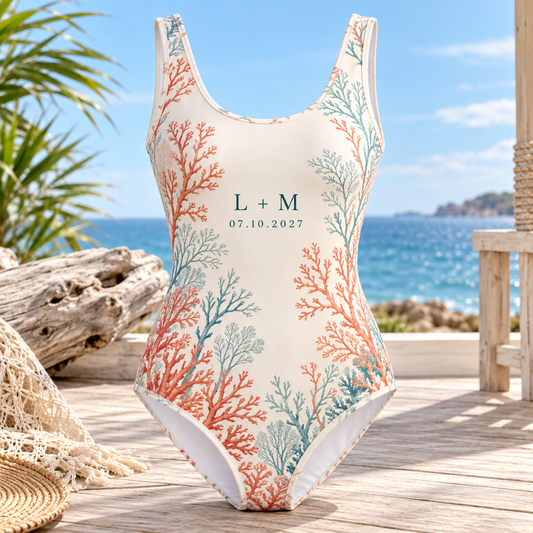 Coral Vows Personalized One-Piece Swimsuit; hero. One Day for Lifetime