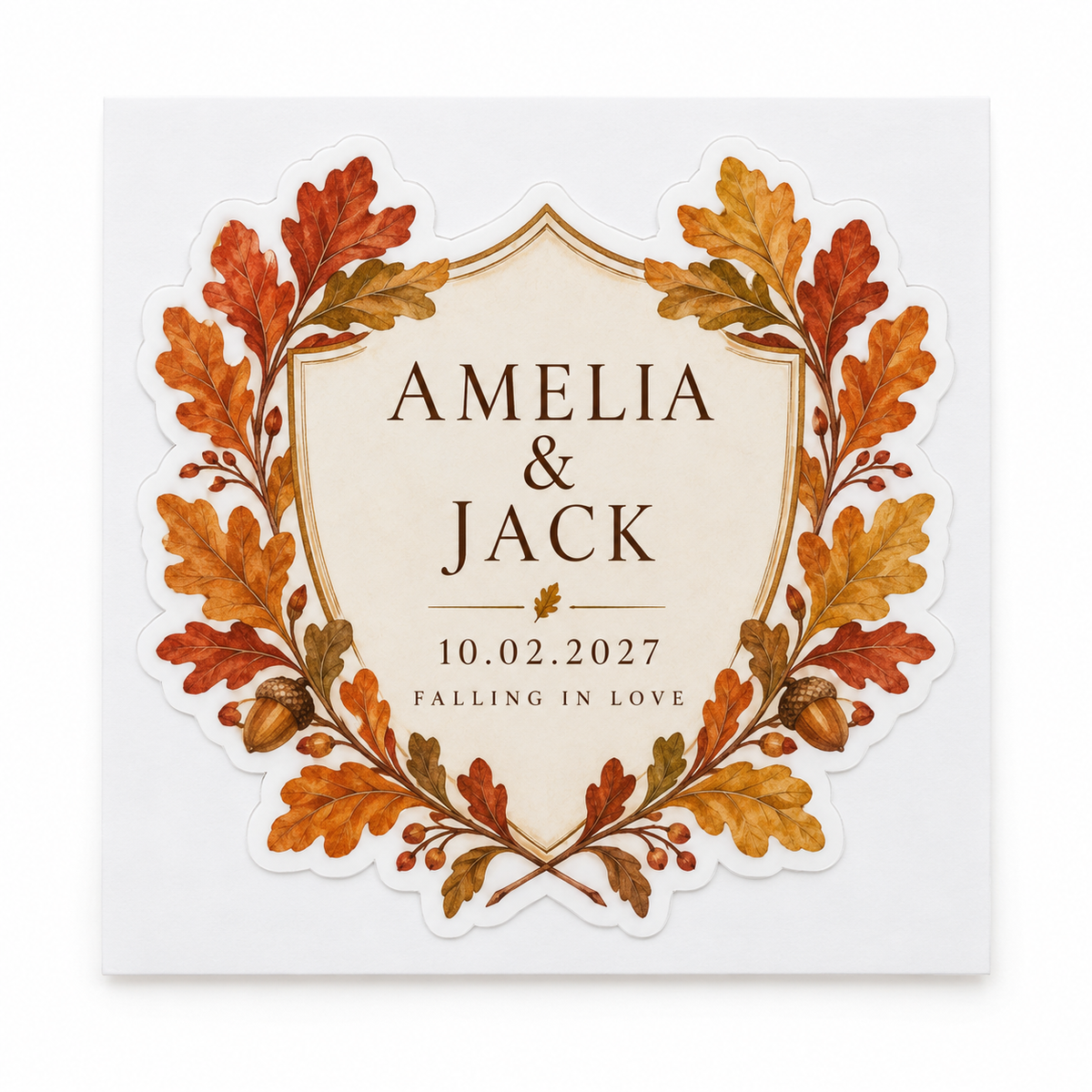 Autumn Leaf personalized wedding sticker - hero