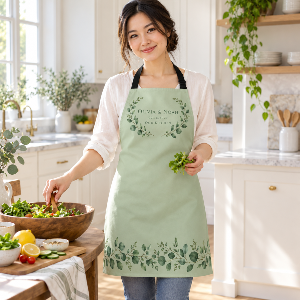 Sage Eucalyptus personalized wedding apron - kitchen