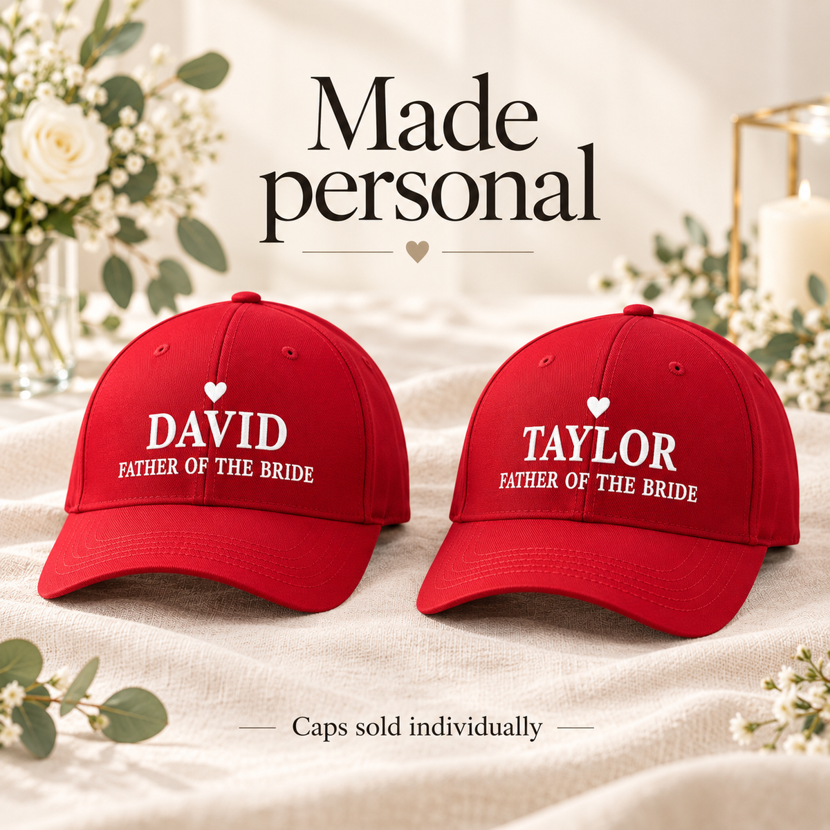Father of the Bride Embroidered Cap; name options. One Day for Lifetime