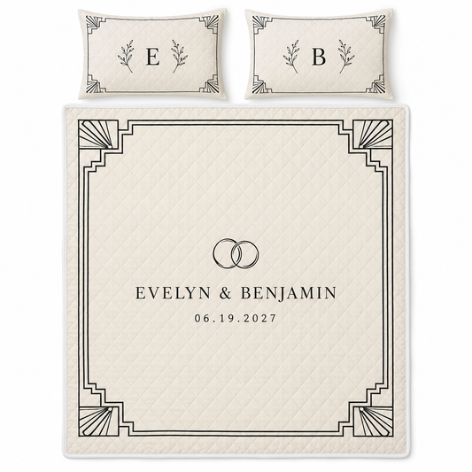 Art Deco Linked Rings personalized quilt bedding set - hero