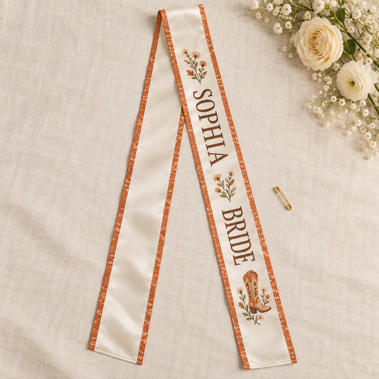 Western Bride Satin Sash; hero. One Day for Lifetime