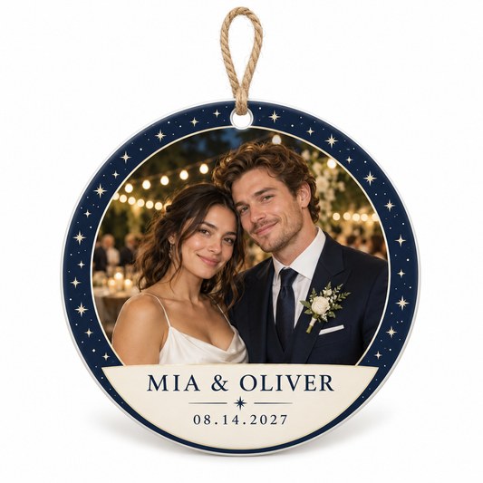 Navy Stars personalized ceramic photo ornament - hero